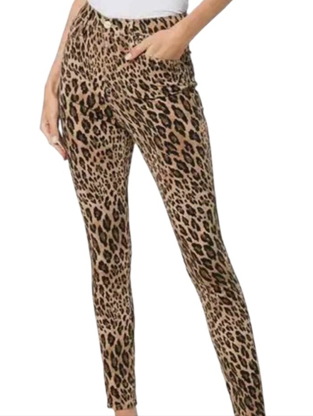Frame Denim Ali High Rise Cigarette Jeans - Leopard Print Size 24
